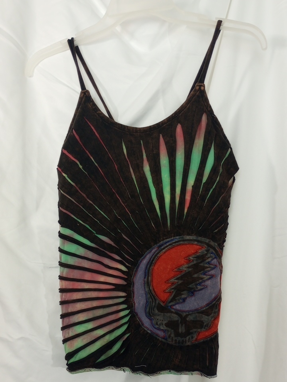 Grateful Dead Tank Top Skull Graphic Print Open Ladder Back Festival